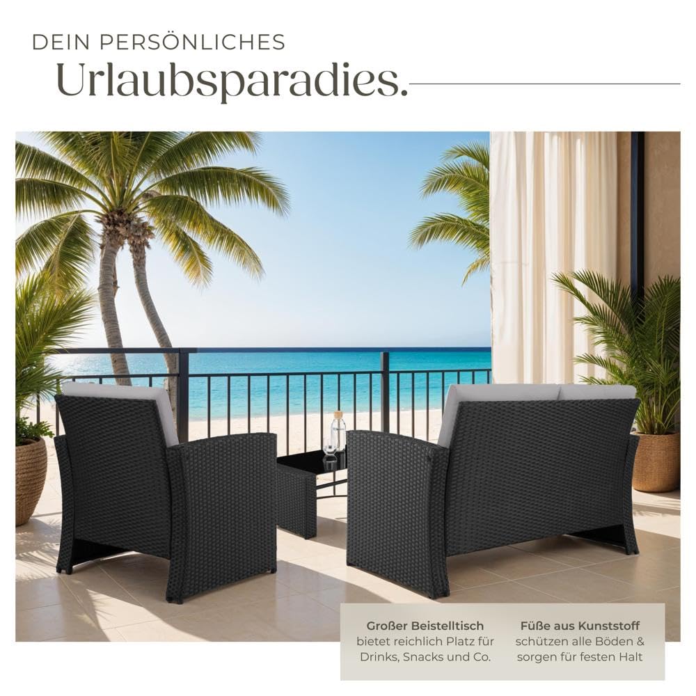 tectake Balkonmöbel Set 12-teilig, Outdoor Essgruppe für 4 Personen