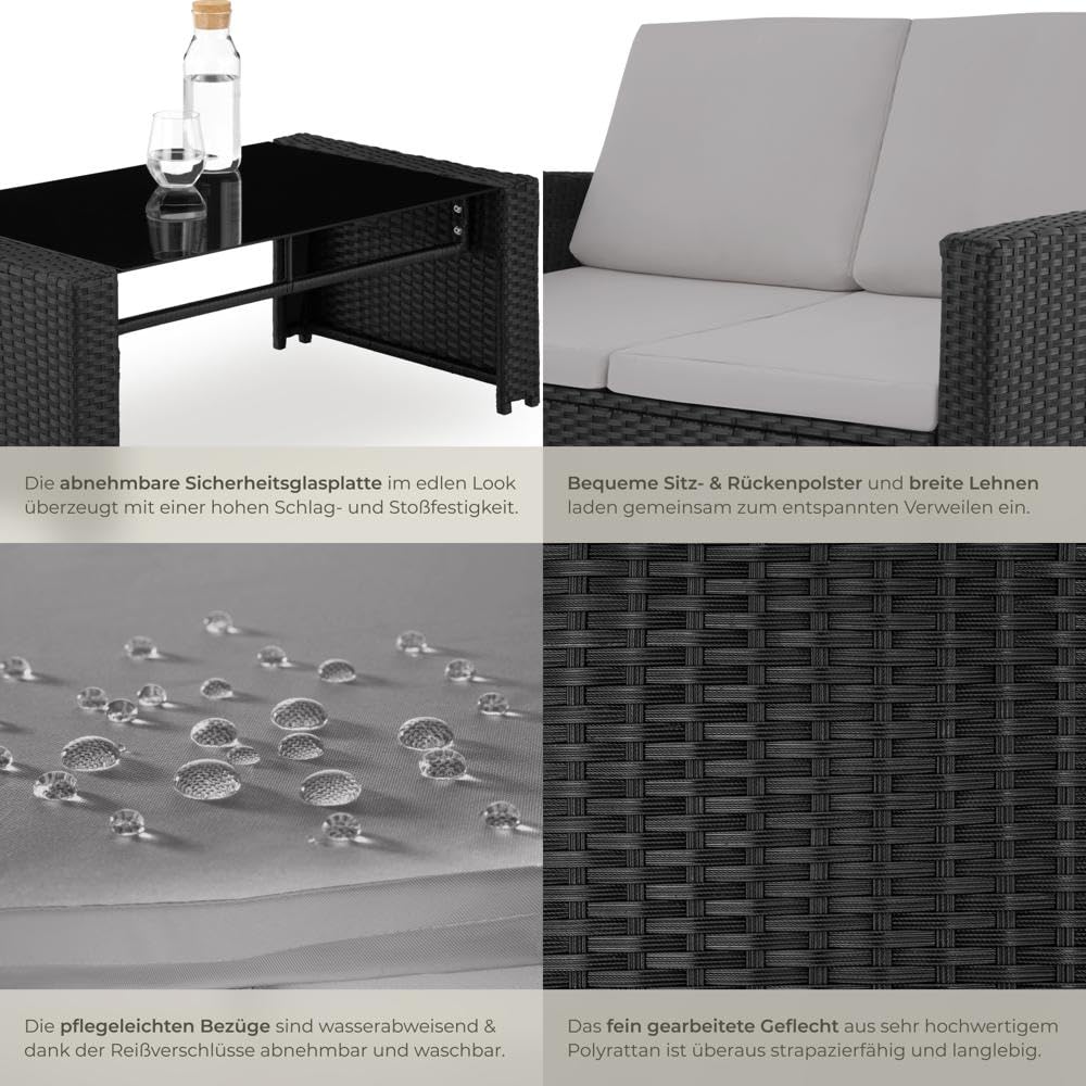 tectake Balkonmöbel Set 12-teilig, Outdoor Essgruppe für 4 Personen