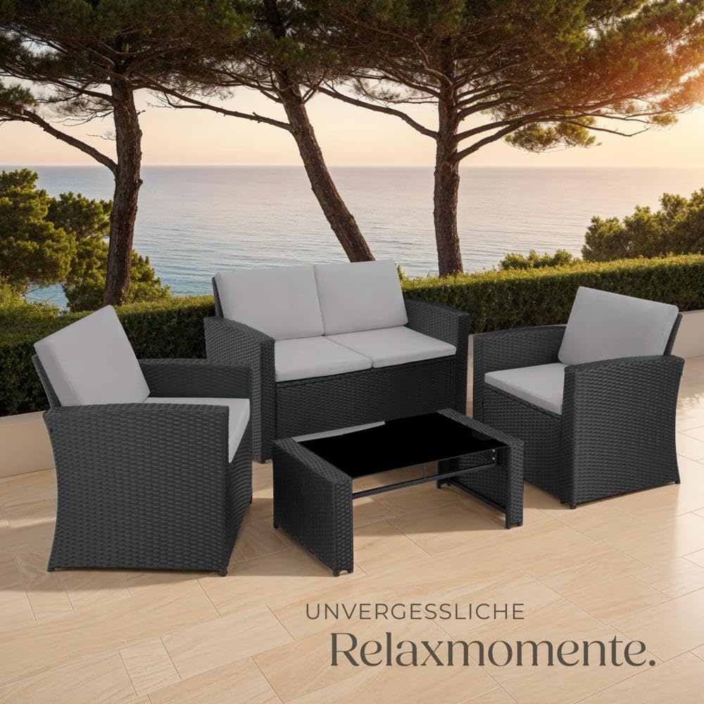 tectake Balkonmöbel Set 12-teilig, Outdoor Essgruppe für 4 Personen