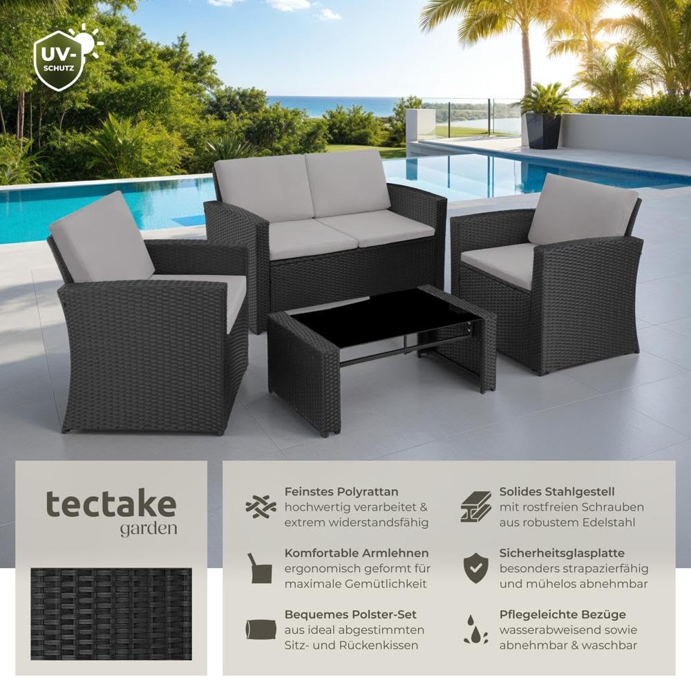 tectake Balkonmöbel Set 12-teilig, Outdoor Essgruppe für 4 Personen