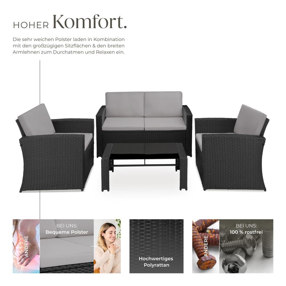 tectake Balkonmöbel Set 12-teilig, Outdoor Essgruppe für 4 Personen