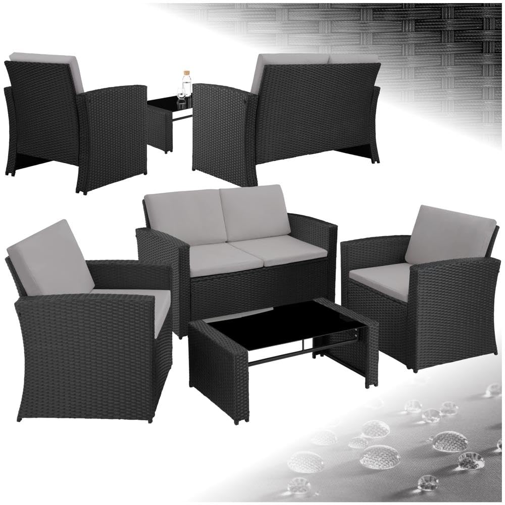 tectake Balkonmöbel Set 12-teilig, Outdoor Essgruppe für 4 Personen