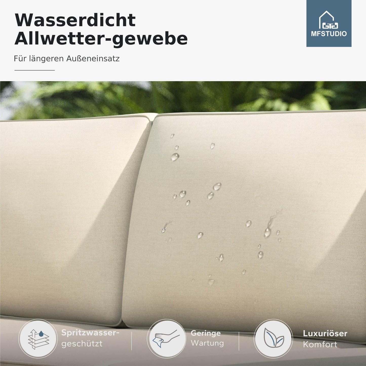 Balkonmöbel Set 3-teilig, L-Sofa mit Tisch und Kissen Beige