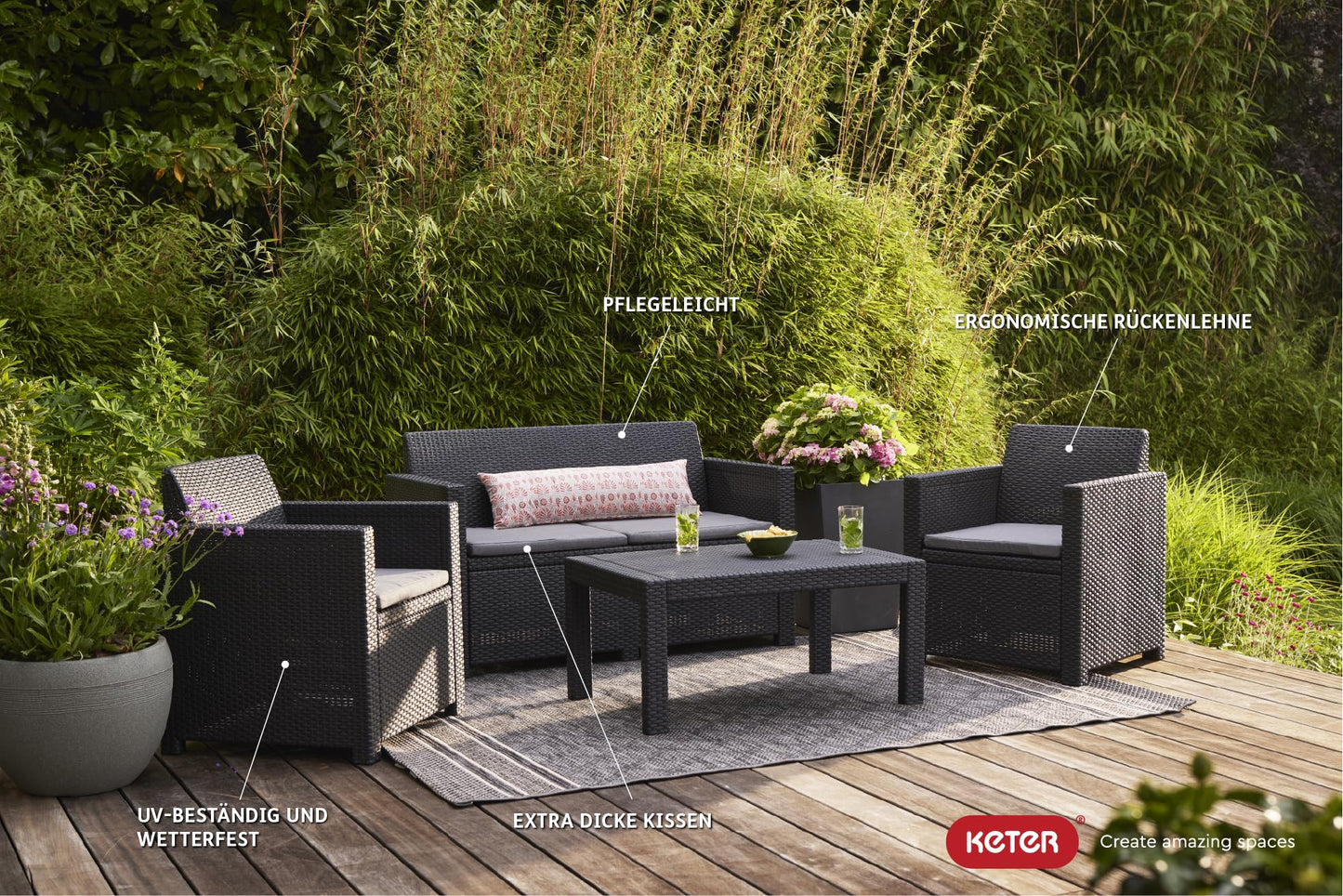 Merano Gartenlounge Set, Sofa, Sessel & Tisch Kunststoff